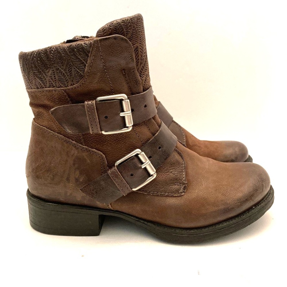 Miz Mooz Niles Boots Brown Leather Strap Buckles EU 38‎ Women's 7.5-8 Distressed - Picture 2 of 10